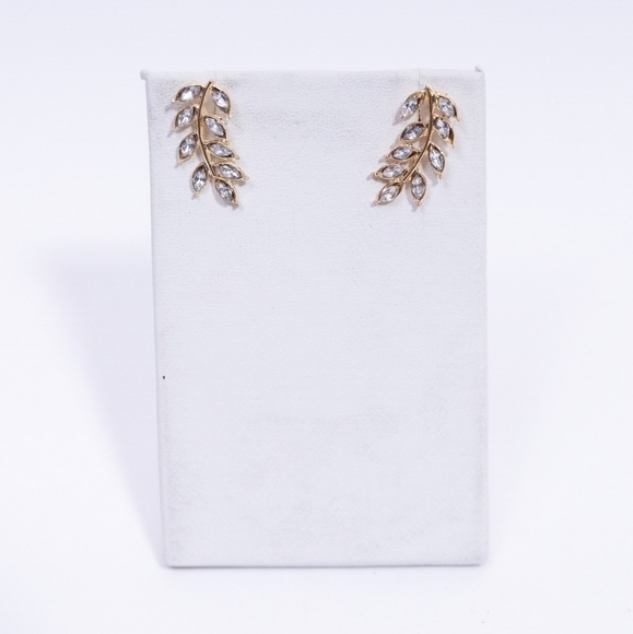 Gold Rhinestone stud Earrings clear Leaf Dainty small  ear climbers new 💖 2/$30 - Picture 8 of 12